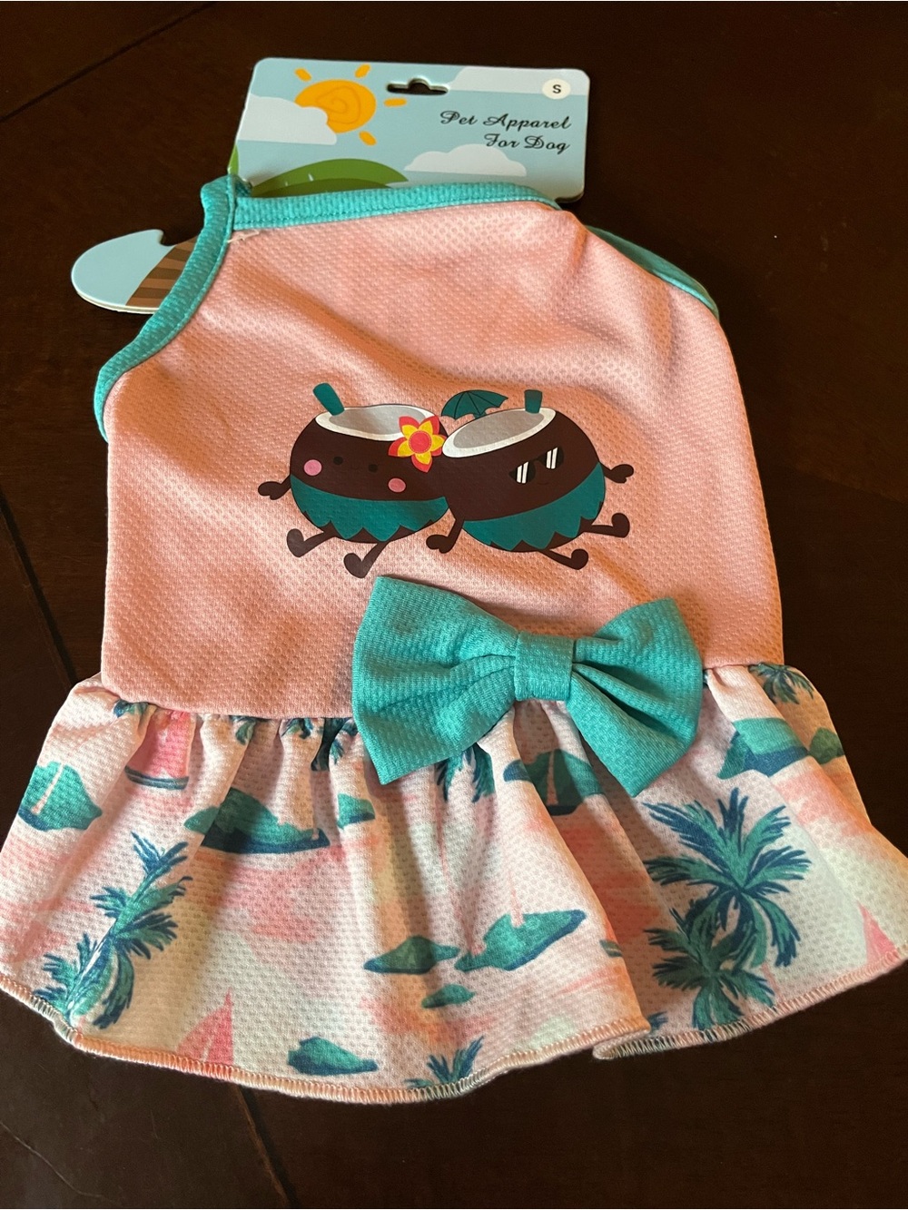 Teal & Pink Tropical Coconut Bow Dog Dress